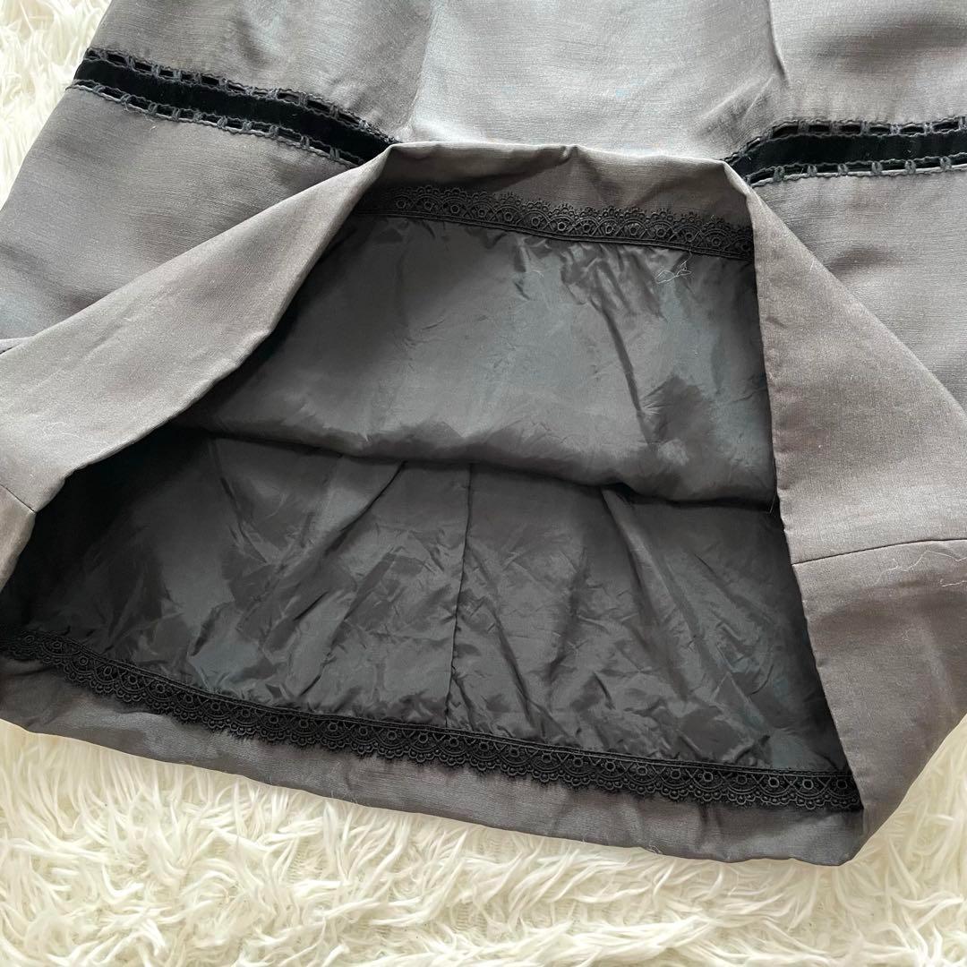 大きいサイズ✨フォクシー ワンピース 40 L 半袖 黒 シルク リボン グレー