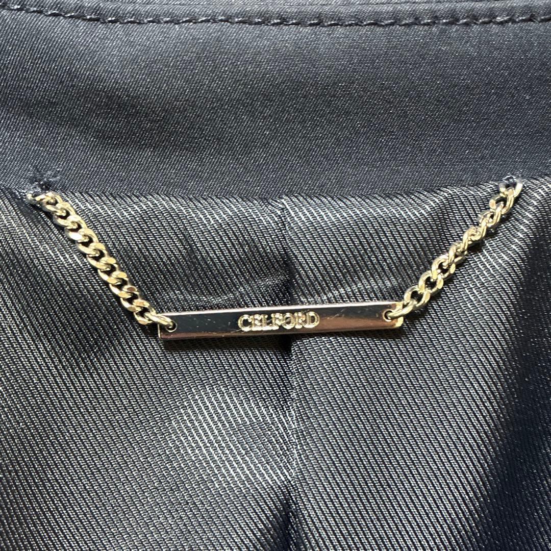美品 CELFORD ビッグカラーロングコート ネイビー Aライン フレア