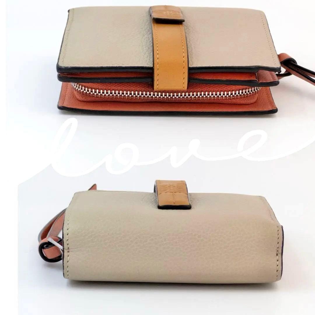 LOEWEロエベ コンパクトジップウォレット ライトオーツ×ハニー アナグラム