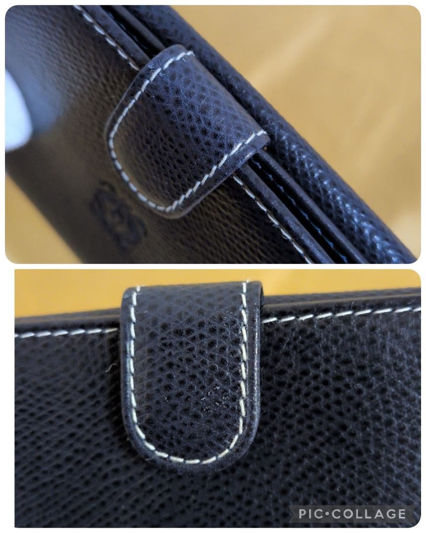 【良品】LOEWE／ロエベ 二つ折り財布 ダブルホック／小銭入れ／ネイビー