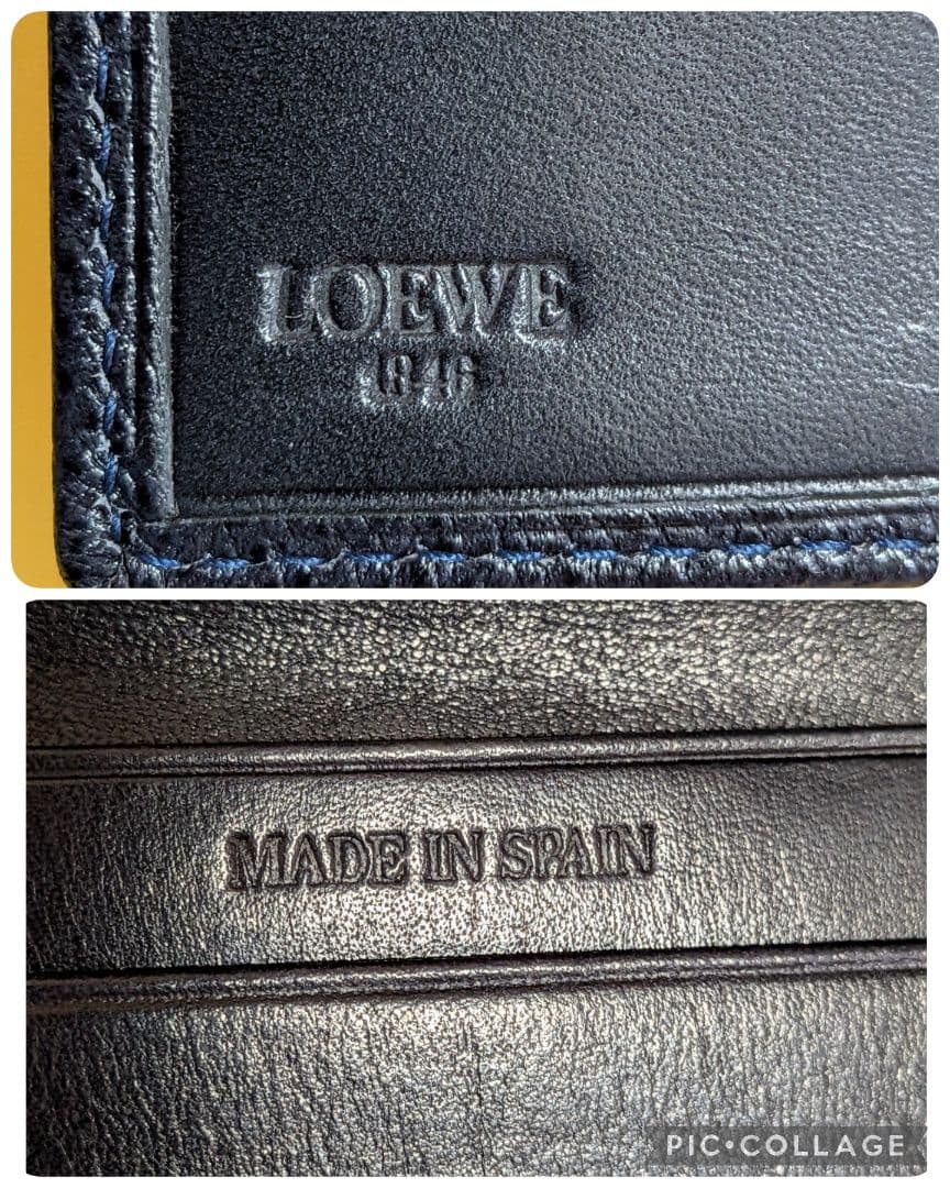 【良品】LOEWE／ロエベ 二つ折り財布 ダブルホック／小銭入れ／ネイビー
