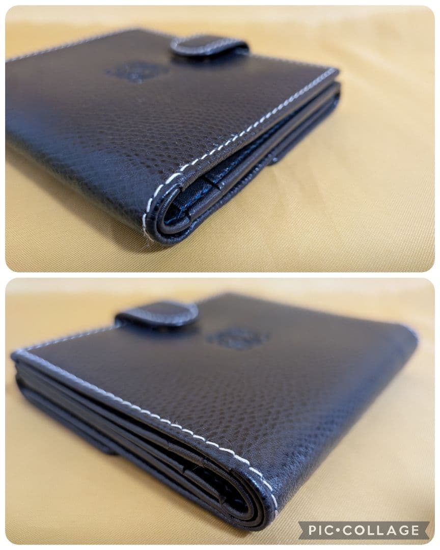【良品】LOEWE／ロエベ 二つ折り財布 ダブルホック／小銭入れ／ネイビー