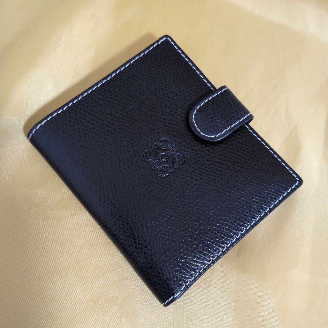 【良品】LOEWE／ロエベ 二つ折り財布 ダブルホック／小銭入れ／ネイビー