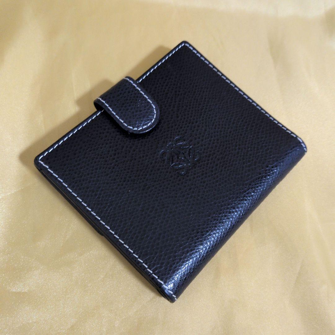 【良品】LOEWE／ロエベ 二つ折り財布 ダブルホック／小銭入れ／ネイビー