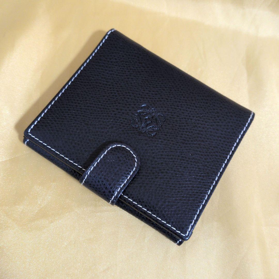 【良品】LOEWE／ロエベ 二つ折り財布 ダブルホック／小銭入れ／ネイビー