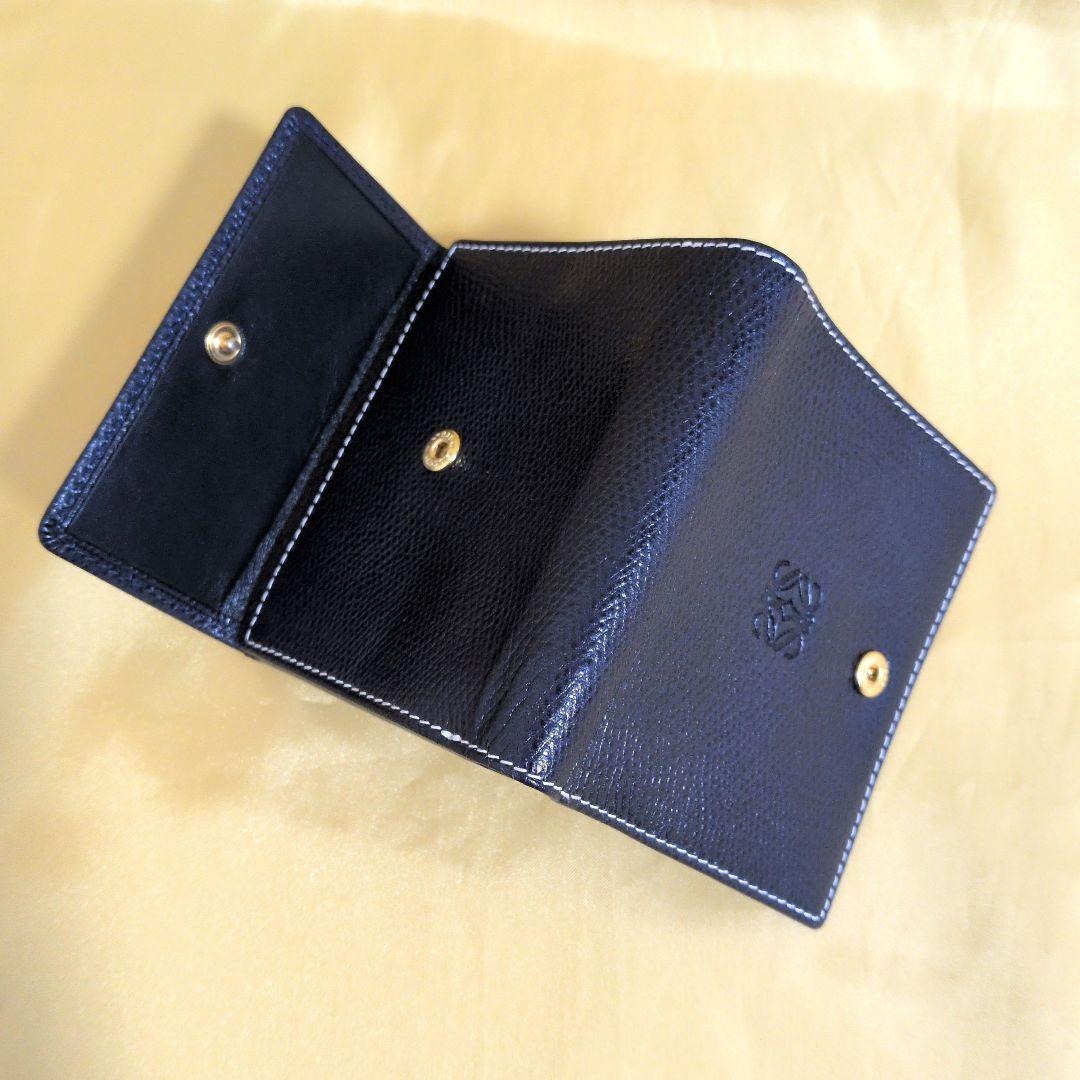 【良品】LOEWE／ロエベ 二つ折り財布 ダブルホック／小銭入れ／ネイビー