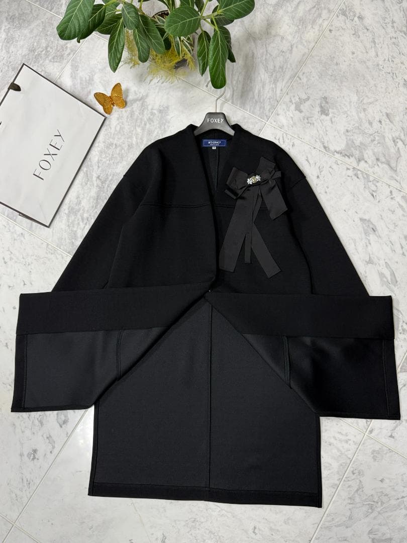 新品同様★M'S GRACY /エムズグレイシー リボンコート ブラック40