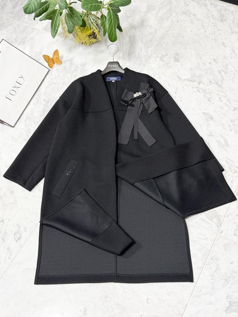 新品同様★M'S GRACY /エムズグレイシー リボンコート ブラック40