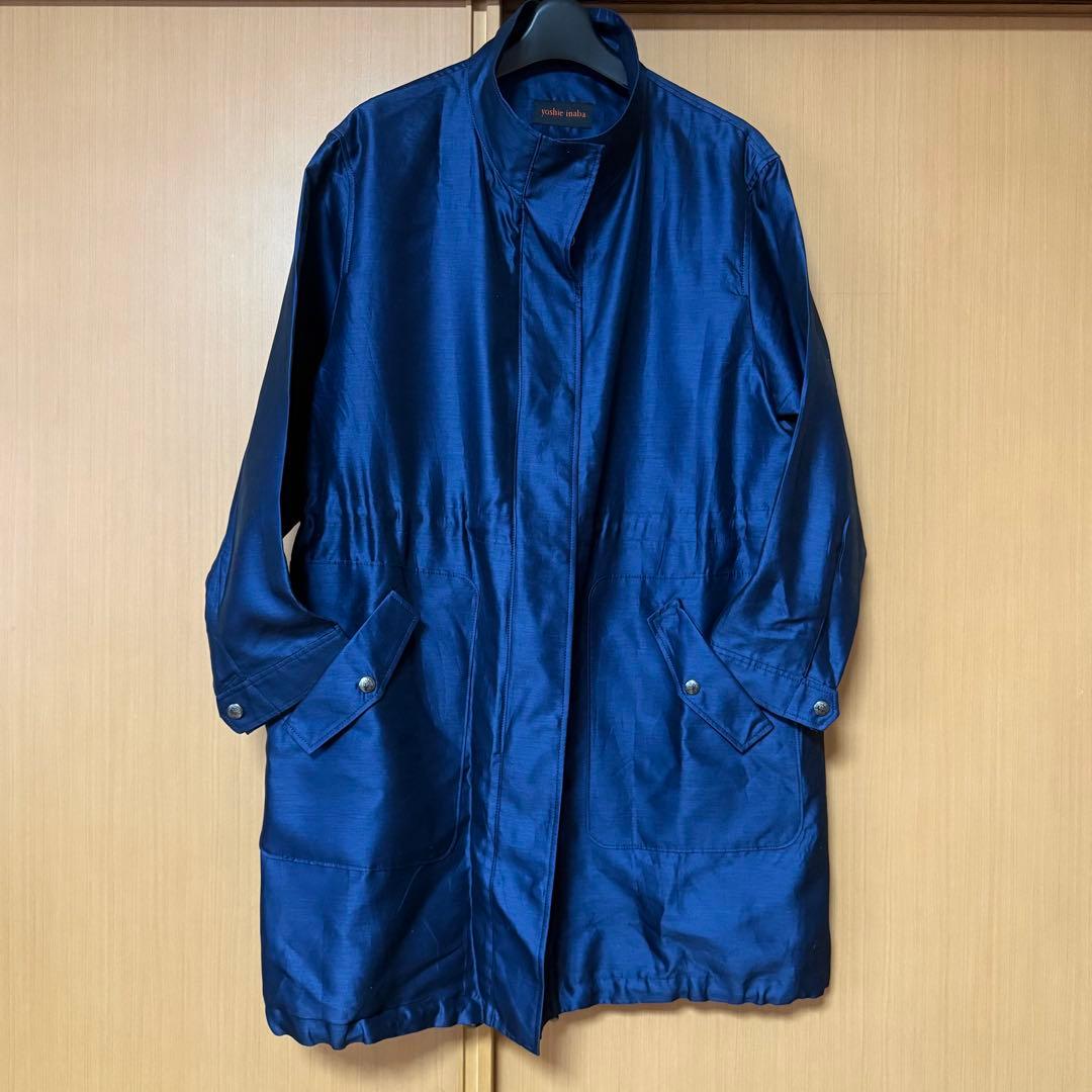 【美品】ヨシエイナバ　スプリングコート　ネイビー　シルク混　　サイズ11