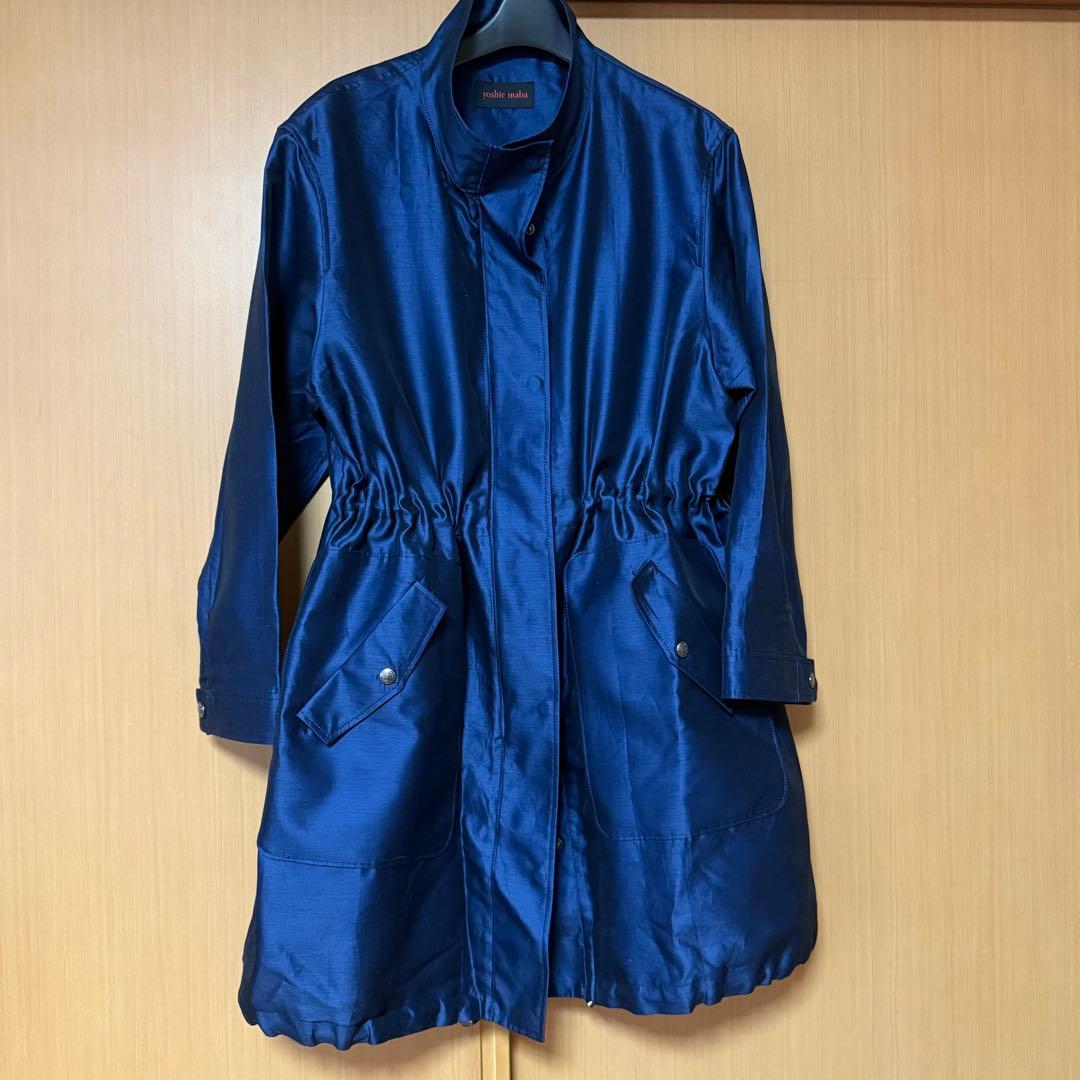 【美品】ヨシエイナバ　スプリングコート　ネイビー　シルク混　　サイズ11