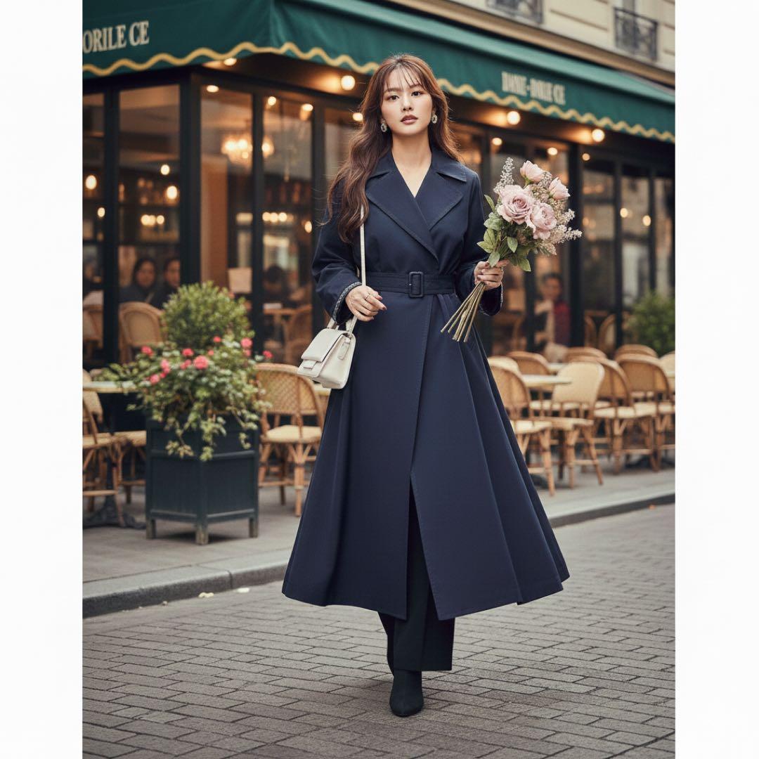 極美品★MaxMara the cubeビジュー付きネイビーガウンAラインコート