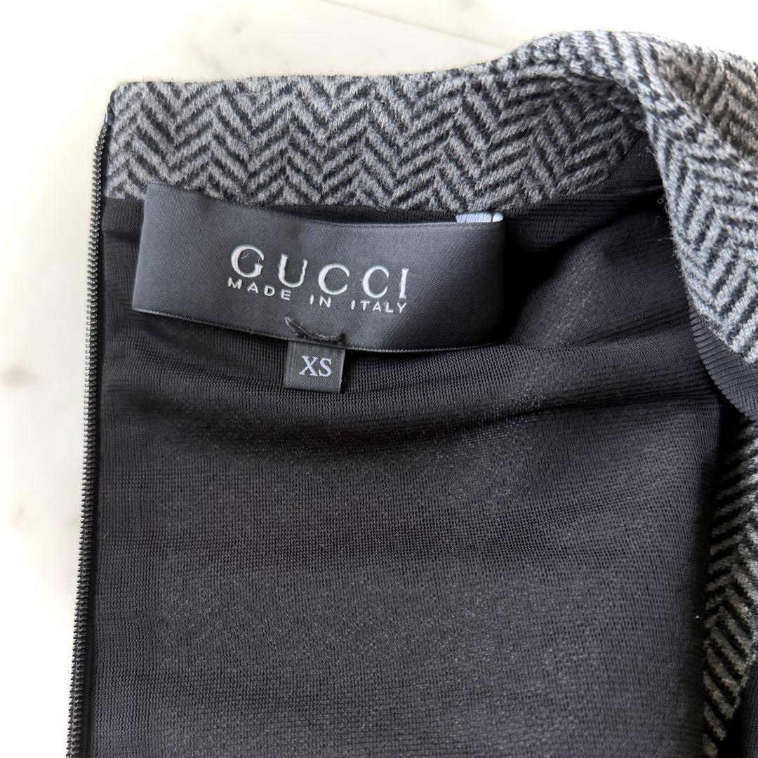 極美品 グッチ GUCCI カシミヤ入り ヘリンボーン ノースリーブワンピース