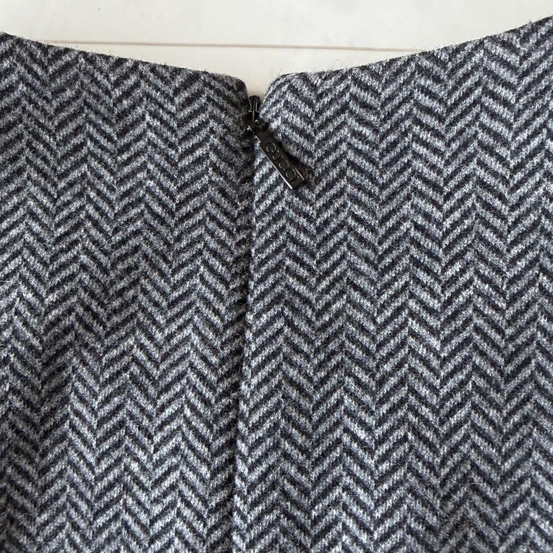 極美品 グッチ GUCCI カシミヤ入り ヘリンボーン ノースリーブワンピース