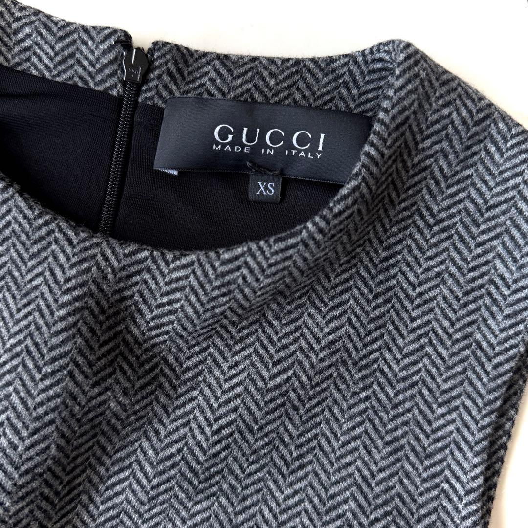 極美品 グッチ GUCCI カシミヤ入り ヘリンボーン ノースリーブワンピース