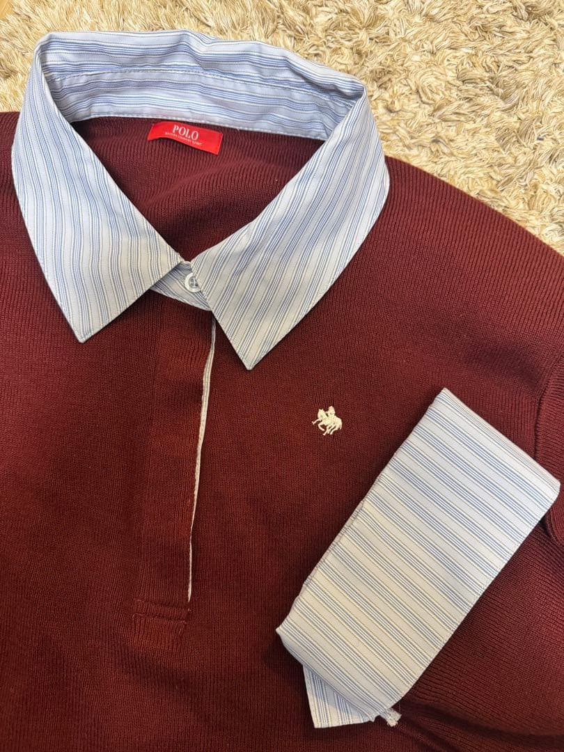 【POLO BCSコラボ】シャツカラーカフスニットプルオーバー　ボルドー