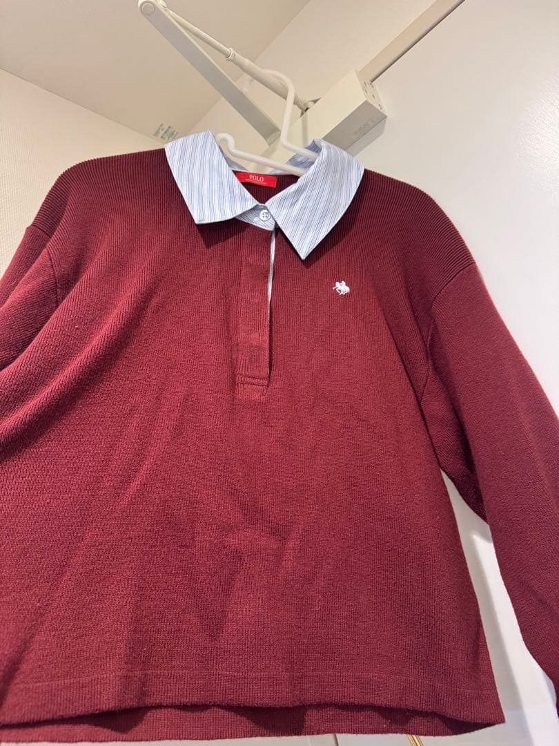【POLO BCSコラボ】シャツカラーカフスニットプルオーバー　ボルドー