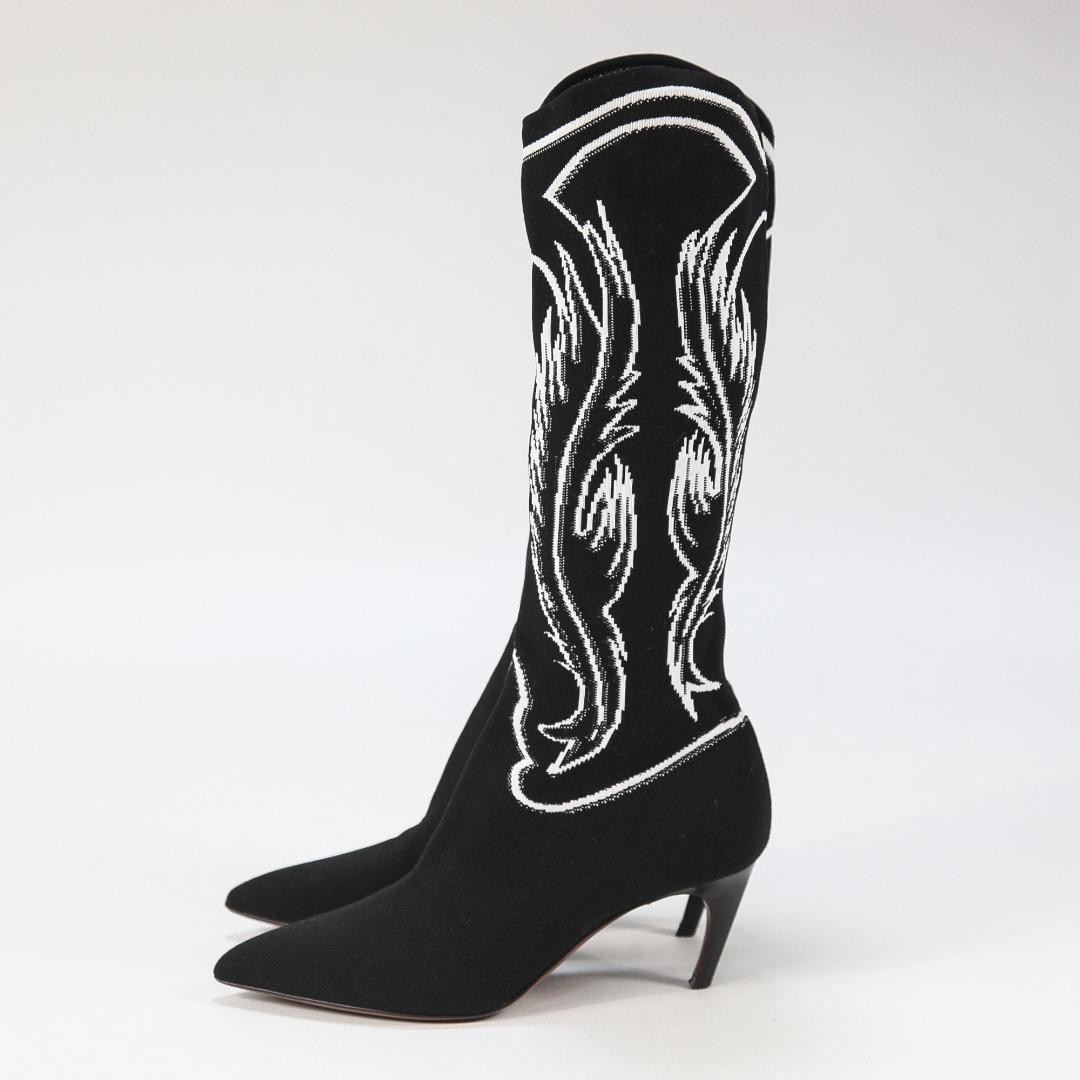 美品 Dior 2018年クルーズ ジャガードニット ウエスタンブーツ 39