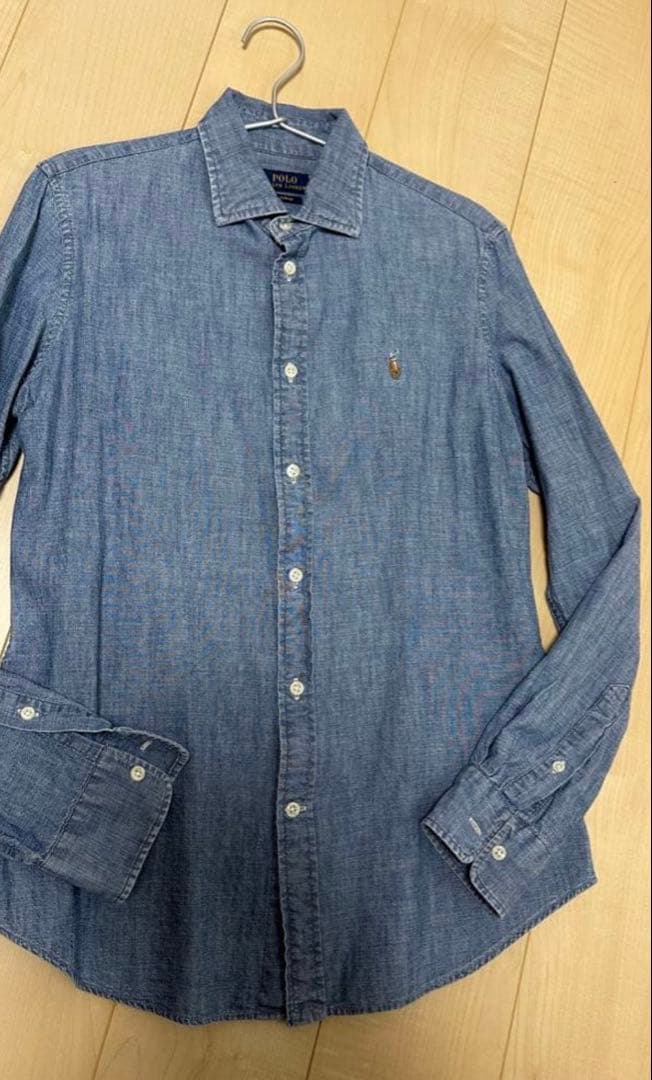 美品　ポロラルフローレン　デニムブルー　ダンガリーシャツ　ライトブルー　M