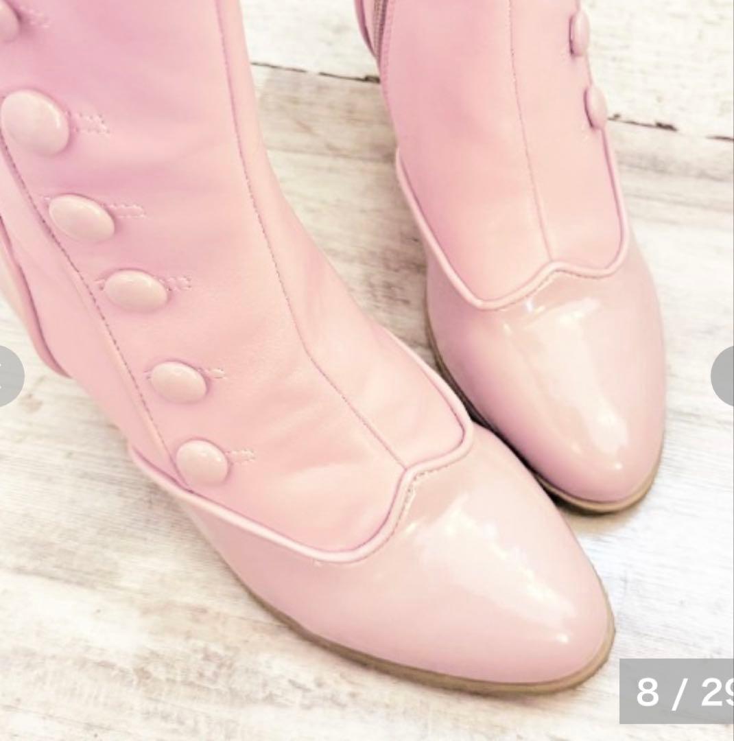【超希少・LL】新品 くる実 ボタンミドルブーツ 桜ピンク ノエルドメモワール