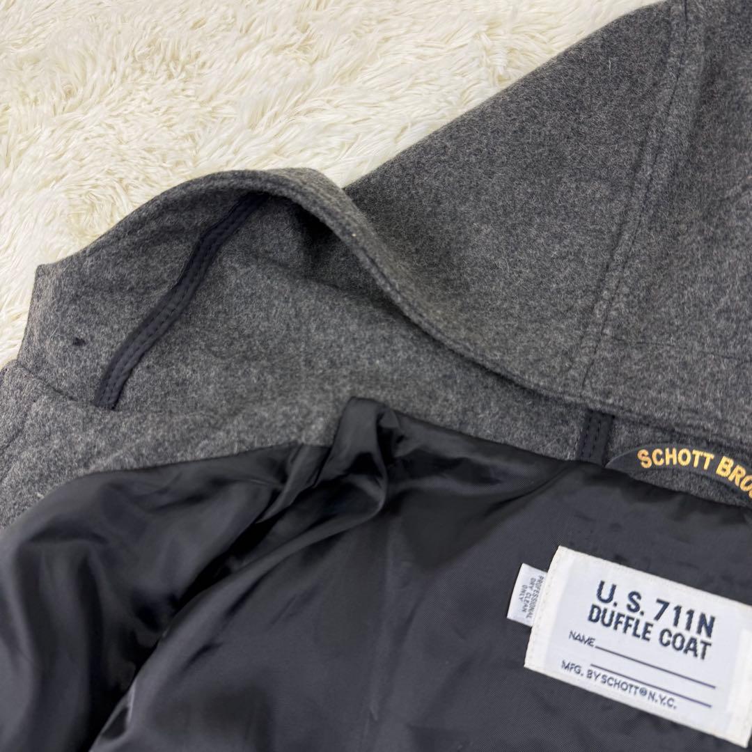 極美品 米国製 XL Schott U.S.711N ダッフルコート ウール 灰