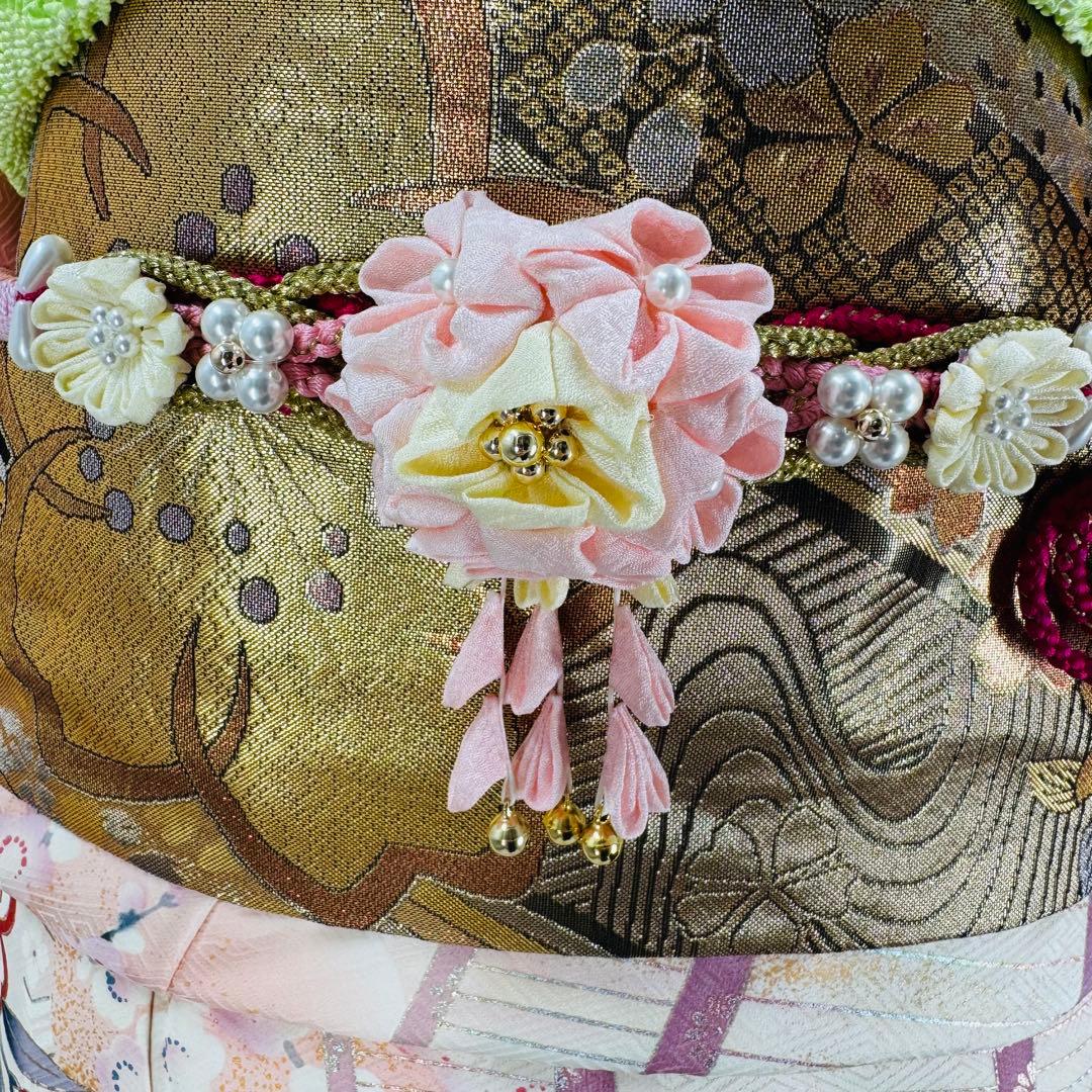 振袖フルセット　ピンク系　地紋　金彩　金駒刺繍　成人式　お正月　お祝い　正絹