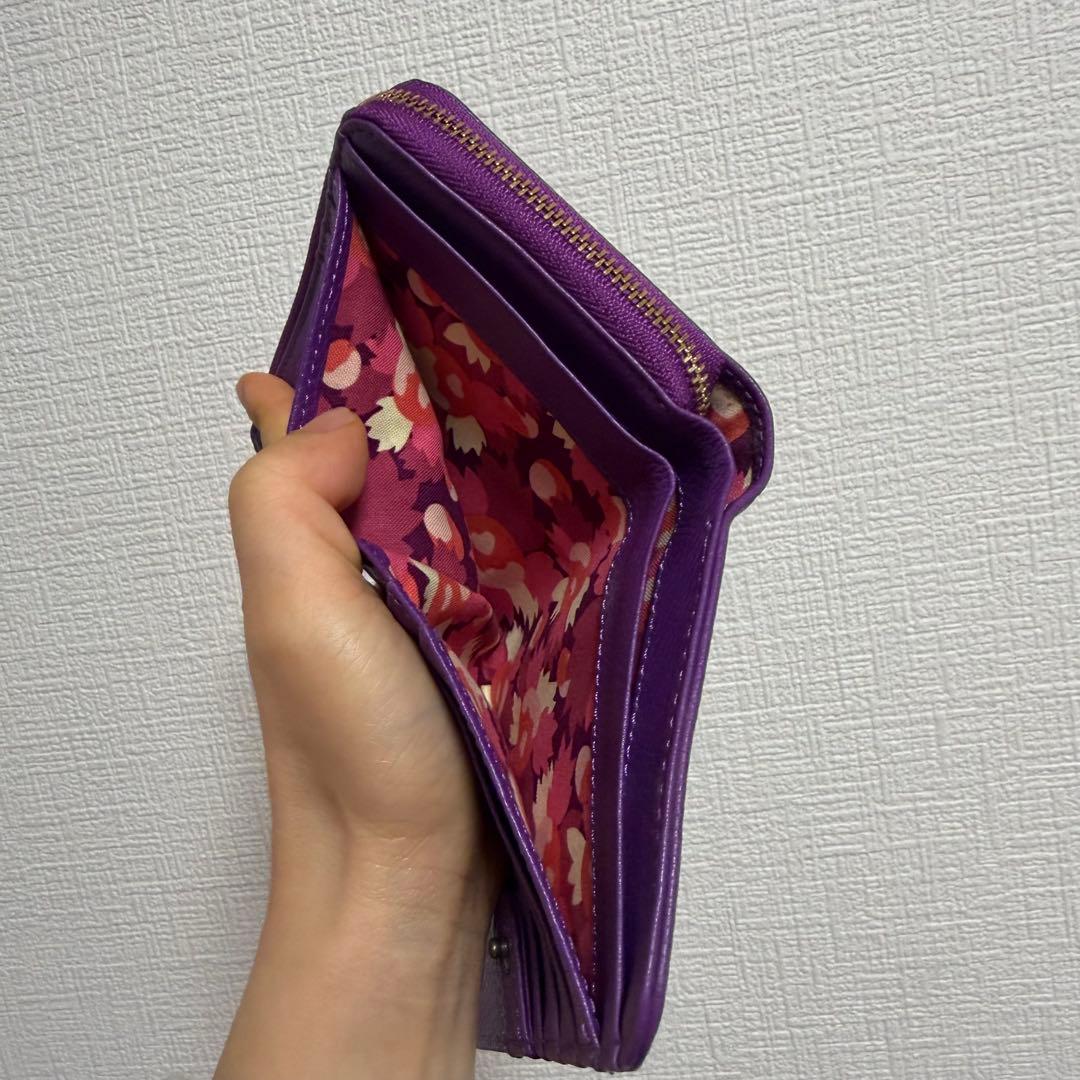 新品未使用 アナスイ 二つ折り財布 パープル 花柄内装