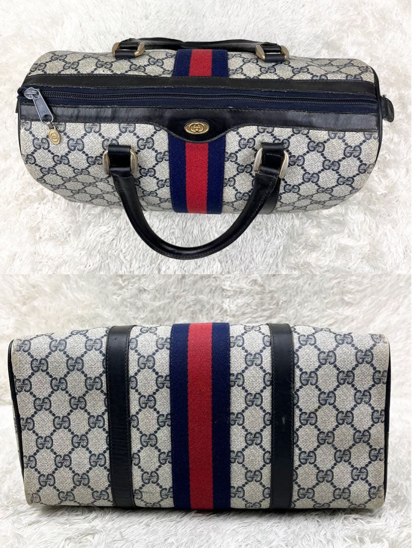 【美品】オールドグッチ シェリーライン GGスプリーム ボストンバッグ ネイビー