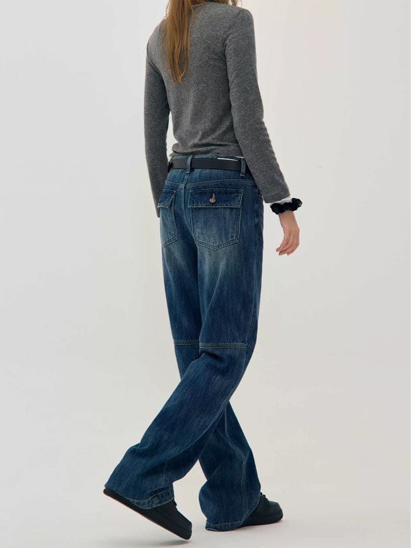 LOW CLASSIC BRUSHED LOOSE 薄裏起毛ワイドデニムパンツ