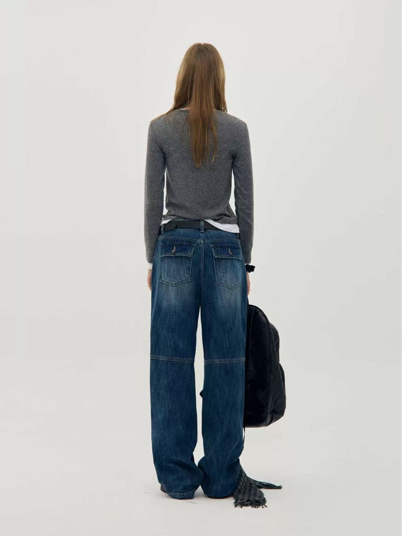 LOW CLASSIC BRUSHED LOOSE 薄裏起毛ワイドデニムパンツ