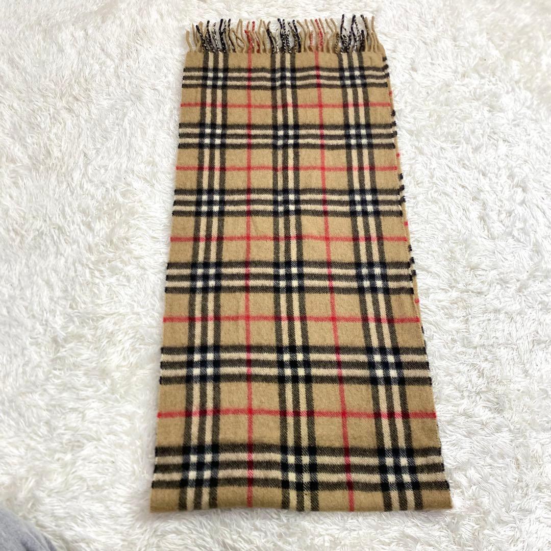 Burberry カシミヤ100% ノバチェック マフラー　フリンジ　ベージュ