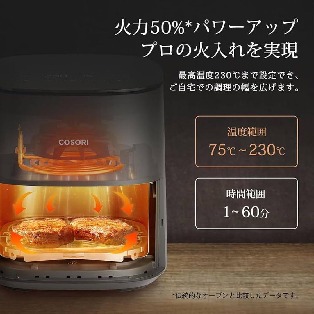 COSORI ノンフライヤー 4.7L 大容量 エアフライヤー ブラック