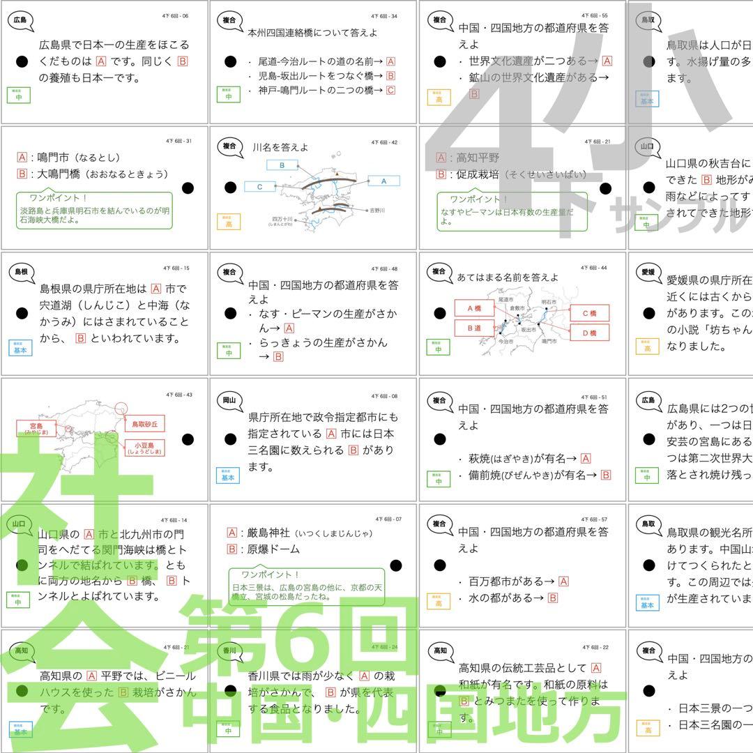 中学受験 暗記カード【4年下社会・理科6-18回】組分けテスト対策 予習シリーズ