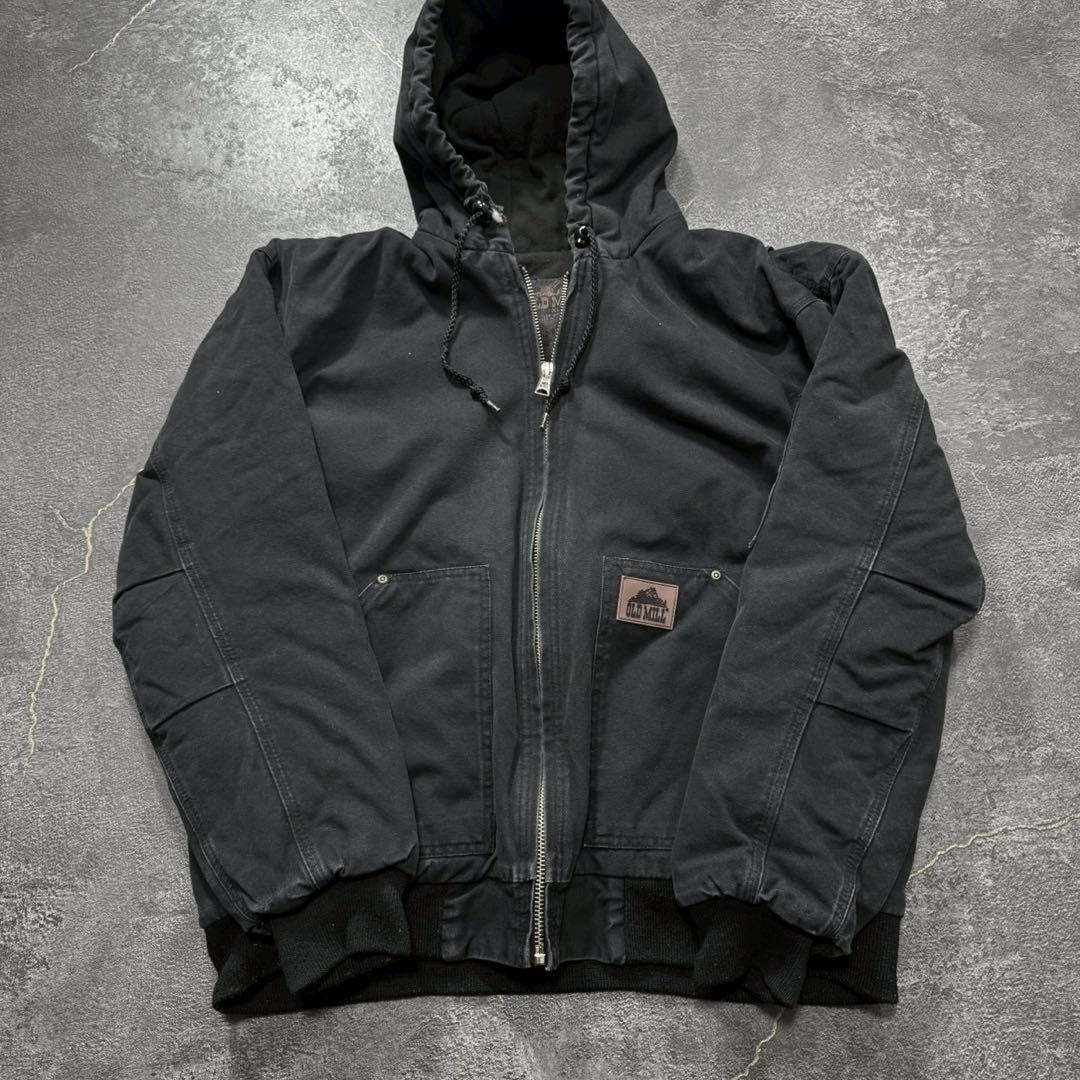 ブラック黒ダックジャケットアクティブジャケットジップフーディパーカーXL 古着