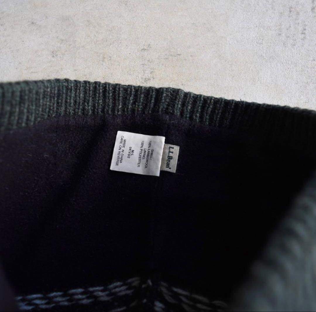 00s L.L.Bean エルエルビーン バーズアイ ニット帽 ビーニー 緑×白