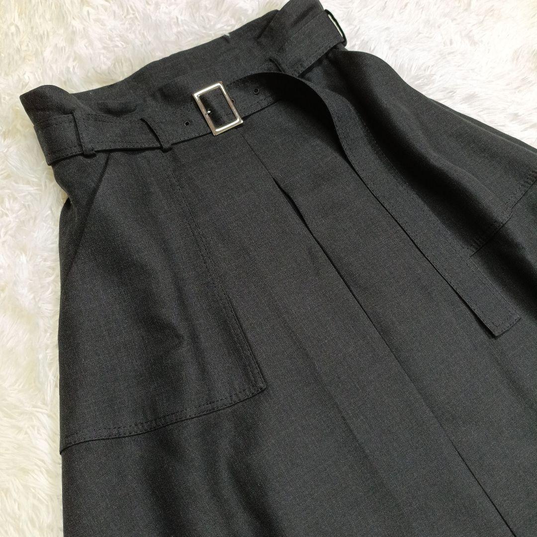 美品✨フォクシー現行　ロングスカート　モダンスティッチ　40　チャコール　ベルト