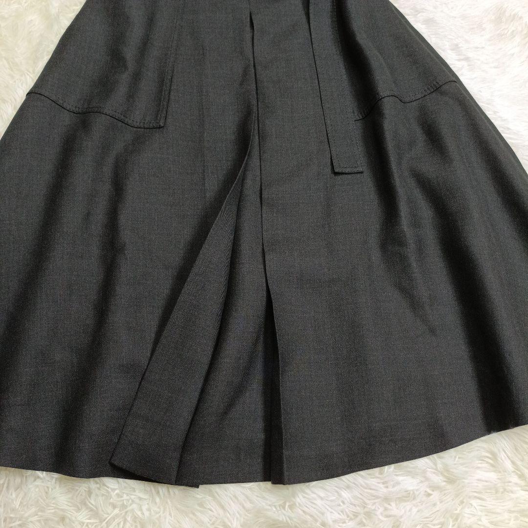 美品✨フォクシー現行　ロングスカート　モダンスティッチ　40　チャコール　ベルト