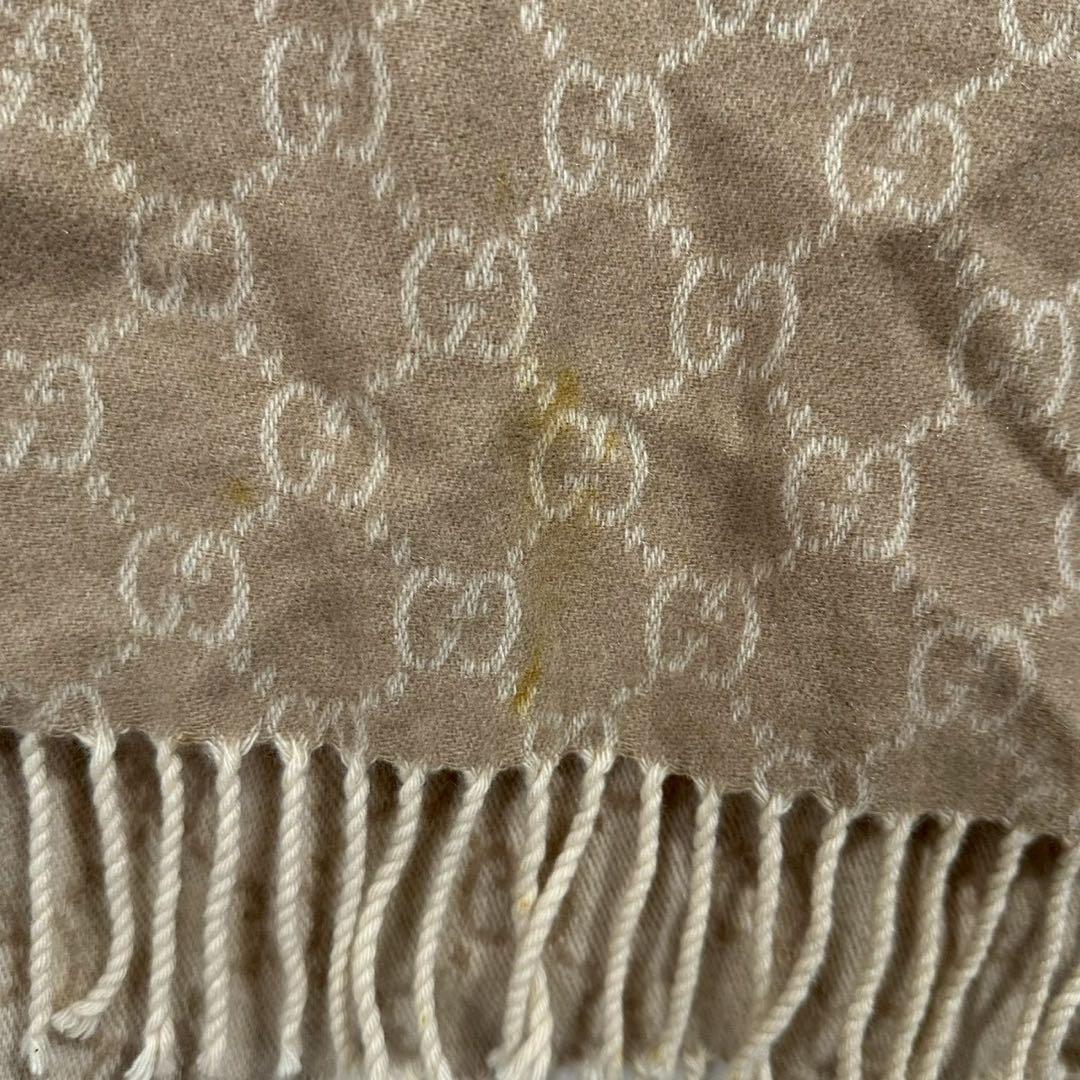 GUCCI リバーシブル　ベージュ ブラウン　GGロゴマフラー　カシミヤ100%