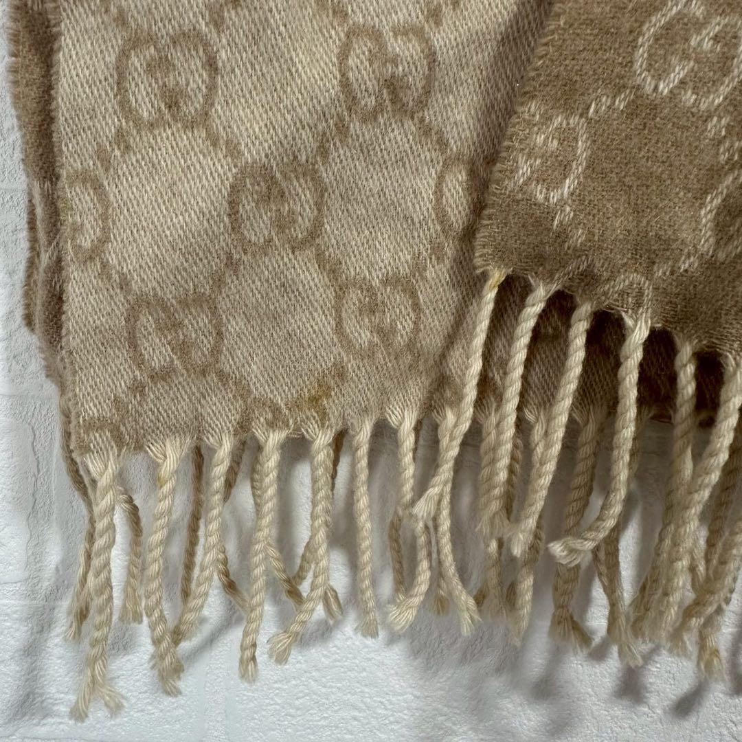 GUCCI リバーシブル　ベージュ ブラウン　GGロゴマフラー　カシミヤ100%