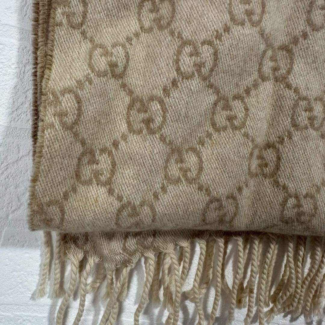 GUCCI リバーシブル　ベージュ ブラウン　GGロゴマフラー　カシミヤ100%