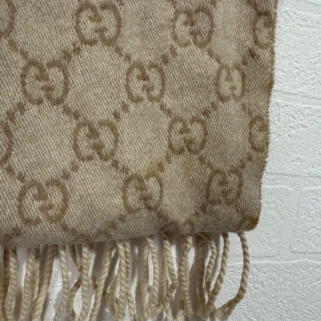 GUCCI リバーシブル　ベージュ ブラウン　GGロゴマフラー　カシミヤ100%