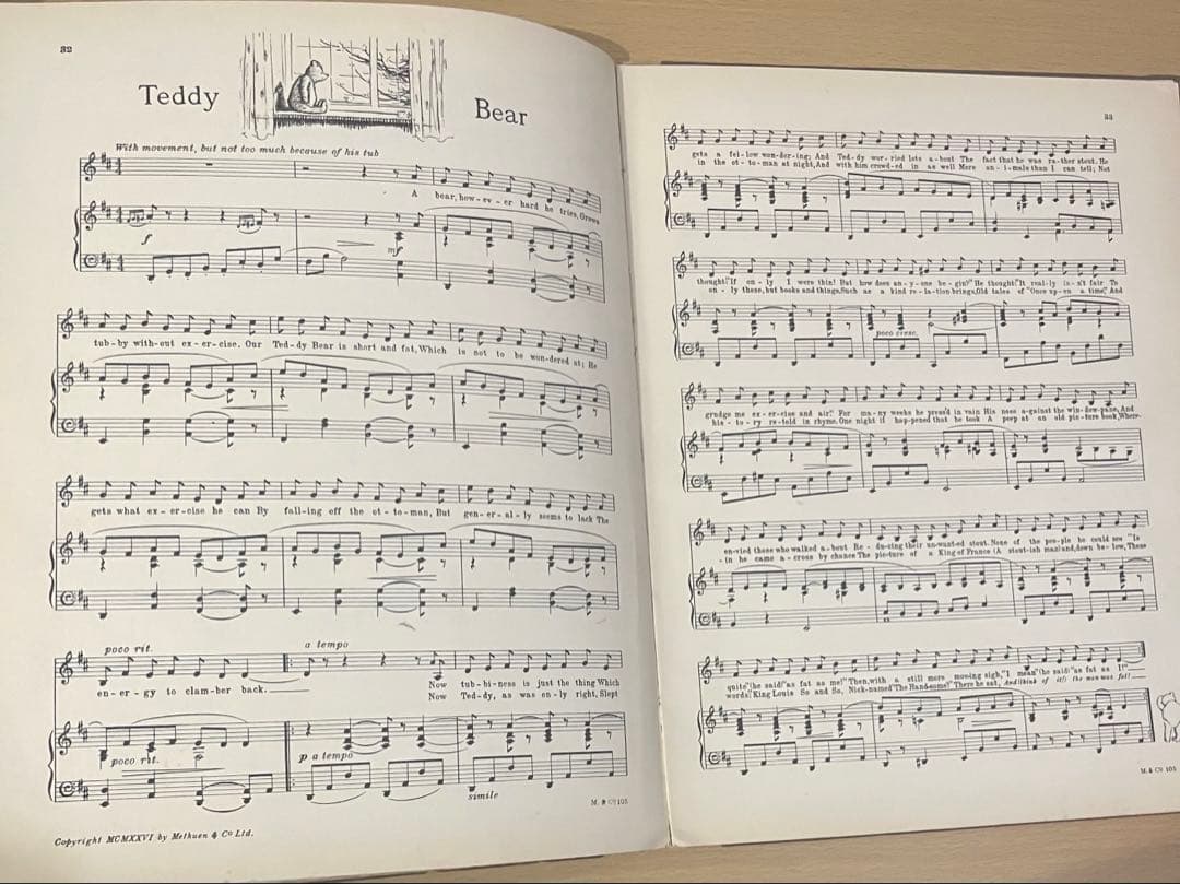 No.422 アンティーク 古書 洋書 音楽 楽譜　テディベア くまのプーさん