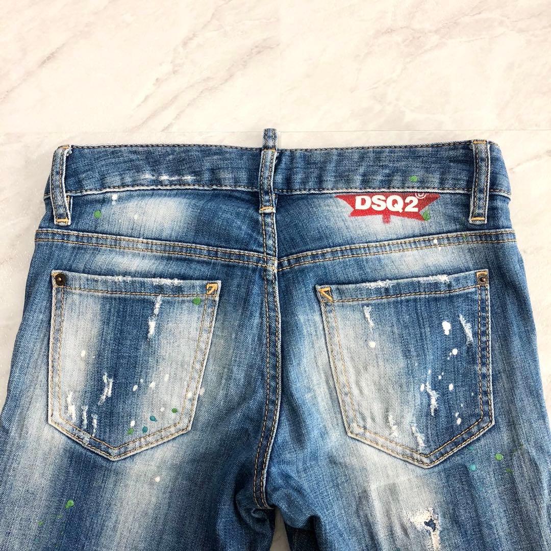 【美品】DSQUARED2 デニム スキニー ダメージ ロゴ ペイント 38