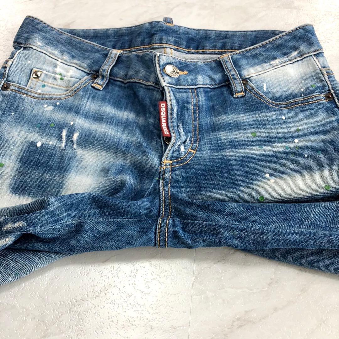 【美品】DSQUARED2 デニム スキニー ダメージ ロゴ ペイント 38