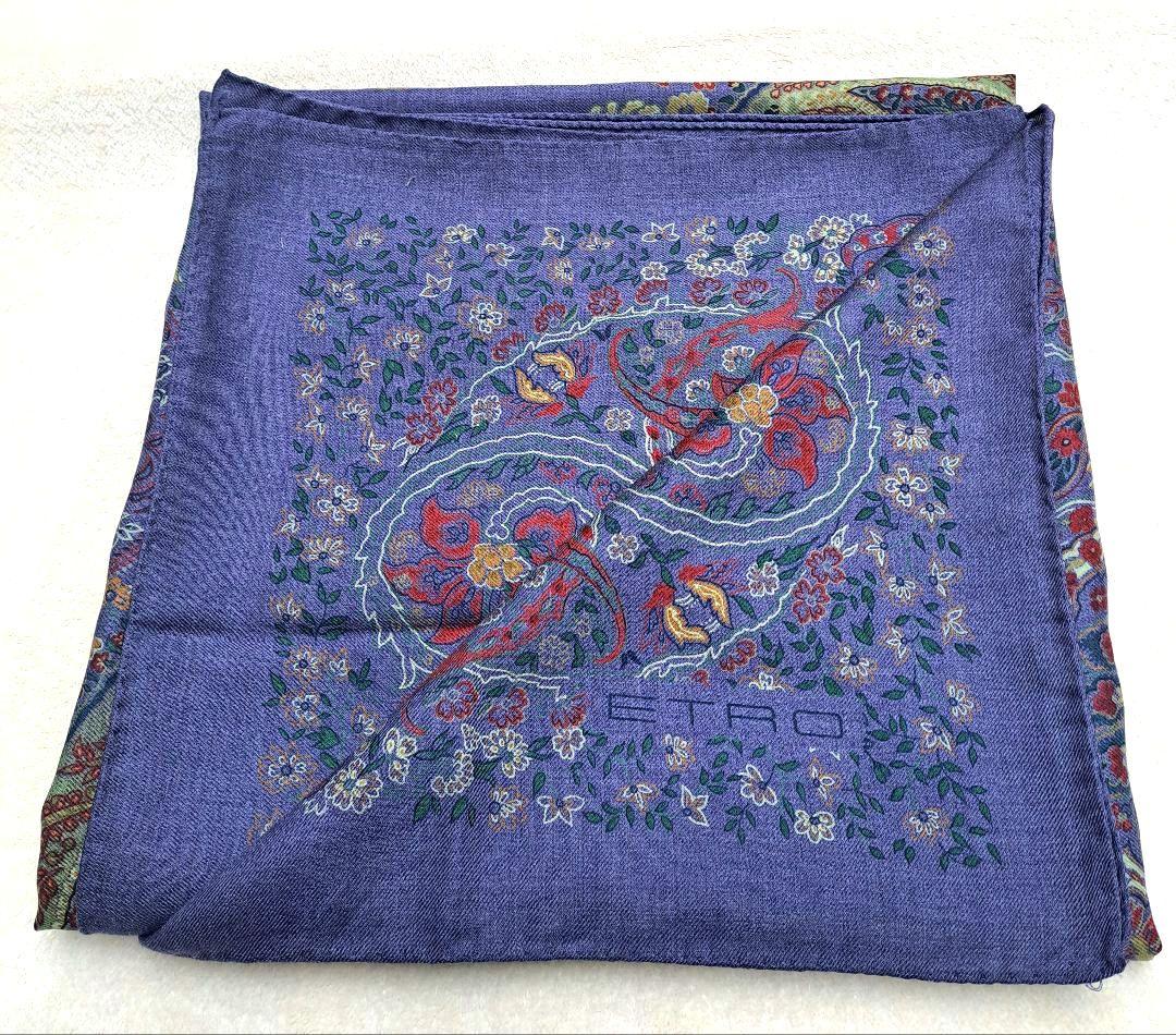 美品　ETRO エトロ　ウール70%×シルク30%ストール　大判　ペイズリー柄