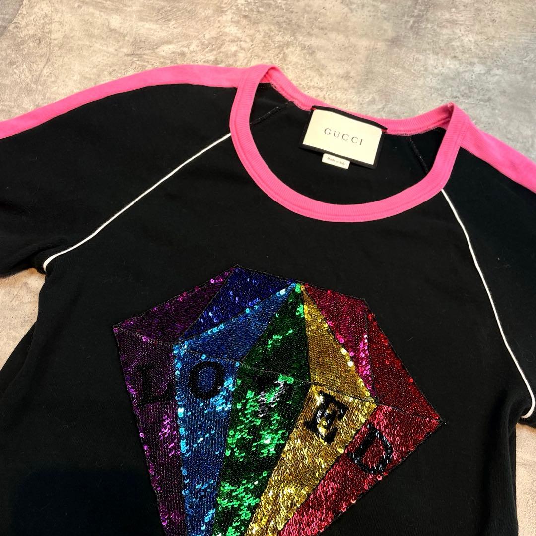 GUCCI グッチ スパンコールTシャツ レディース ブラック ダイヤモンド