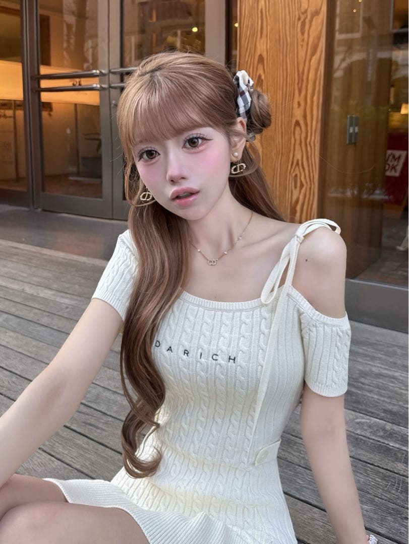 ♡ ダーリッチ darich ロゴケーブルワンショルニットミニワンピース ♡