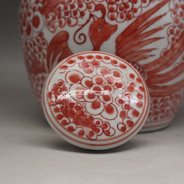 青花紅釉喜字鳳紋茶壺 景徳鎮 陶磁器 装飾品 現代工芸品 美術品 置物