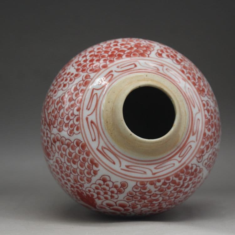 青花紅釉喜字鳳紋茶壺 景徳鎮 陶磁器 装飾品 現代工芸品 美術品 置物