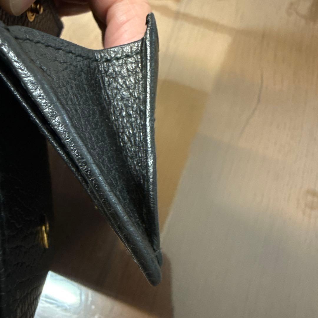 GUCCIグッチ 三つ折りミニ財布 GGマーモント レザー 黒
