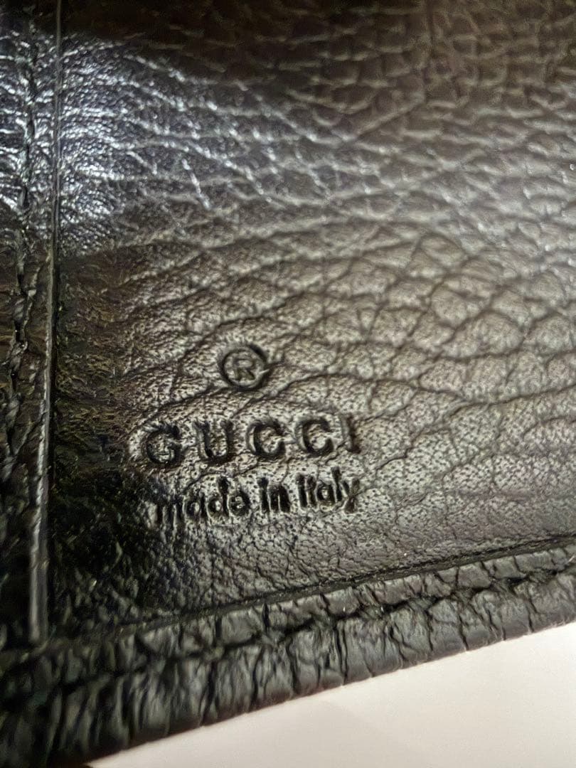 GUCCIグッチ 三つ折りミニ財布 GGマーモント レザー 黒